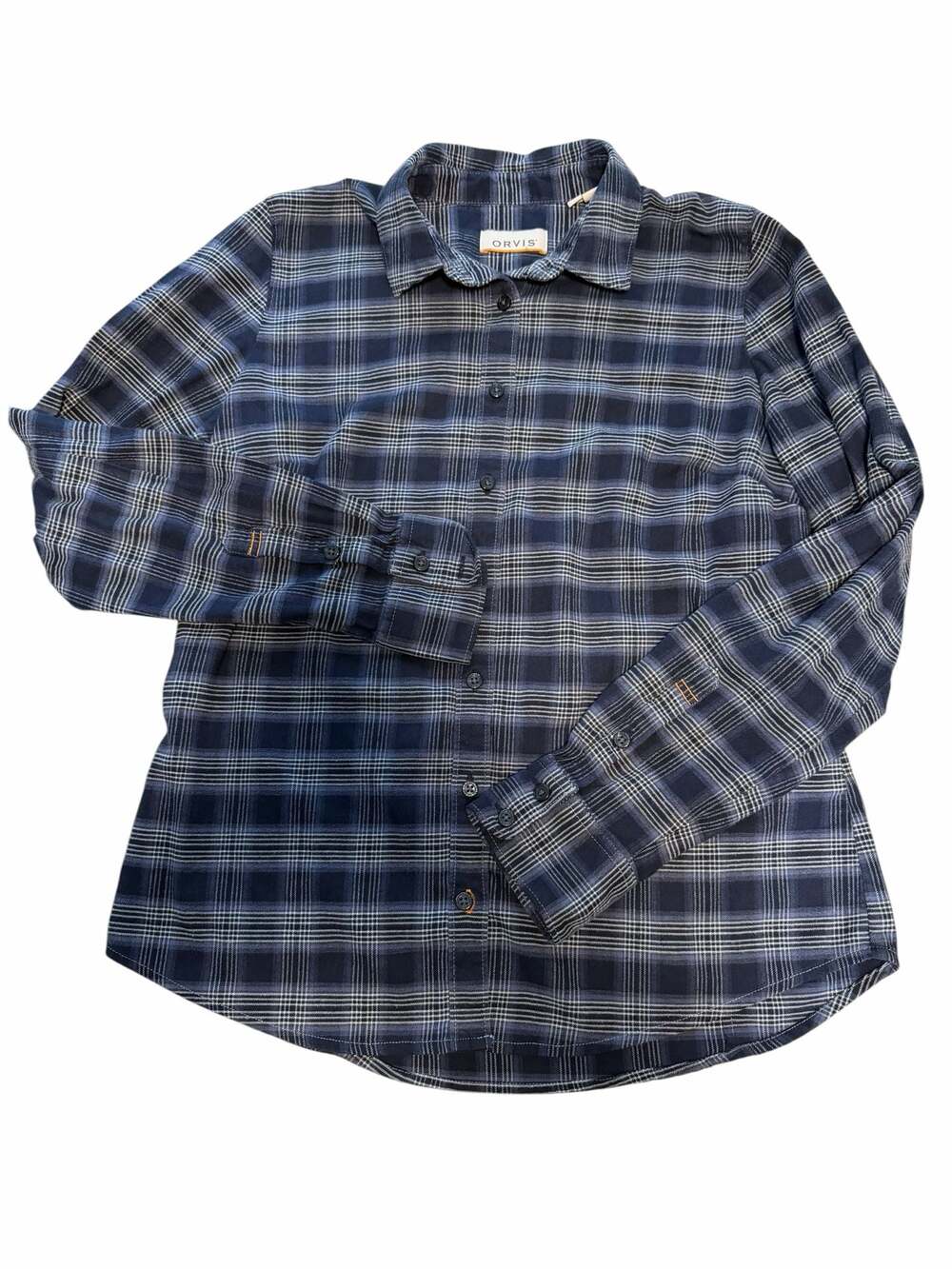 Orvis Men’s Blue Plaid Long Sleeve Button Down Flannel Shirt Size S